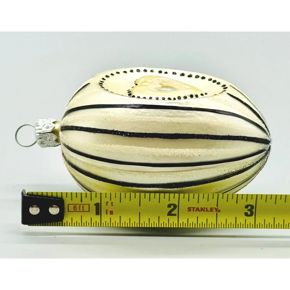 Unbranded Ornament Cream Black Heart Stripes Glitter Glass